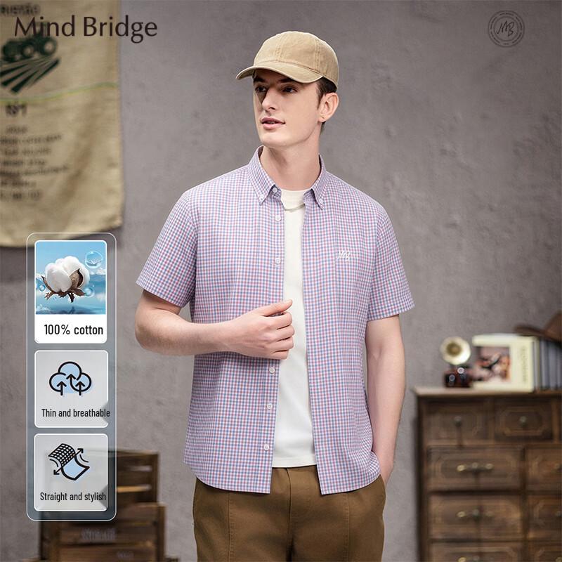 Mind Bridge Men s Plaid Cotton Short-Sleeve Shirt 3XL