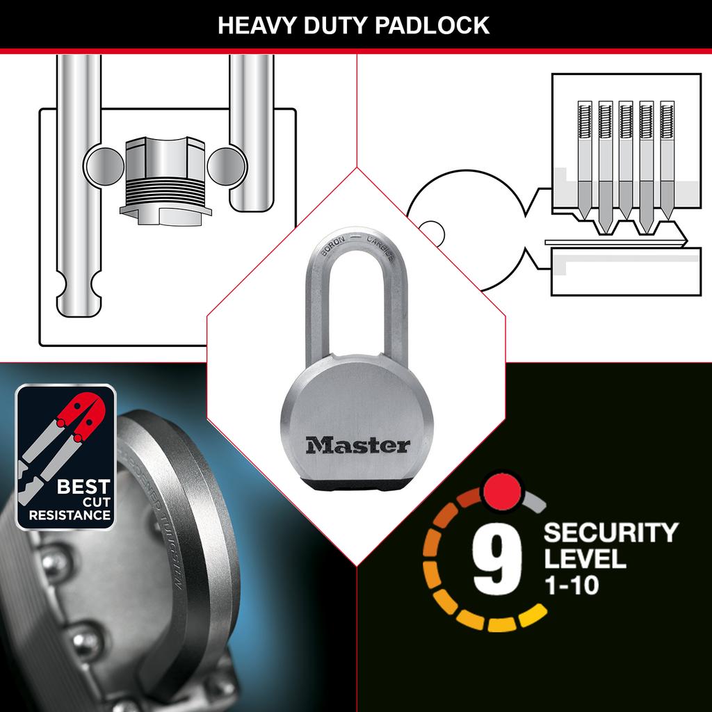 Master Lock Heavy Duty Stainless Steel Padlcok, Long Shackle, Key