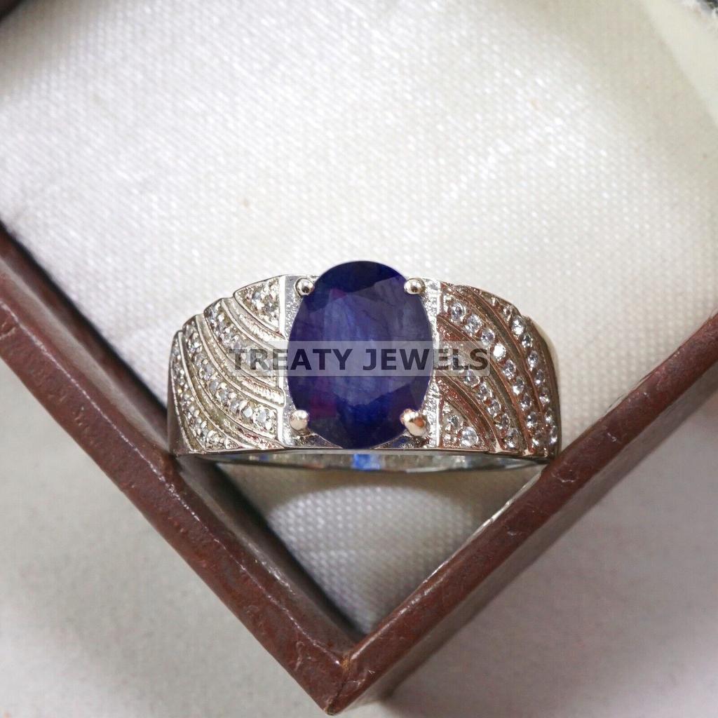 Blue Sapphire Oval Cut Gemstone With 925 Sterling Silver Ring For Men's #B616 JL375686512878