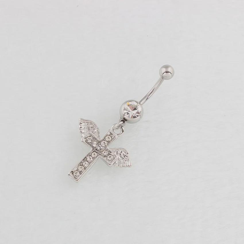 Piercing Hipoalergénico de Acero Inoxidable con Cruz y Alas para el Ombligo.