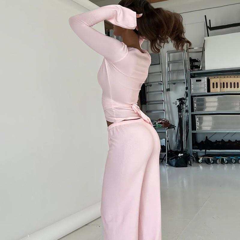 2025 Spring European & American V-Neck Long-Sleeve Top and Pants Set: Fashionable, Casual Women's Clothing