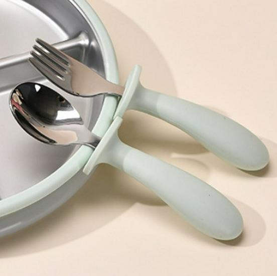 304 Stainless Steel Baby Feeding Set: Long-Handled Silicone Fork & Spoon