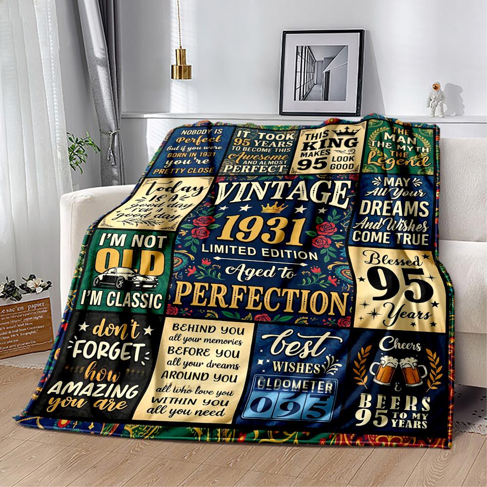 95th Birthday Celebration Blanket Soft Warm Cozy Perfect for Office Chair Picnics for All Occasions Playful Design