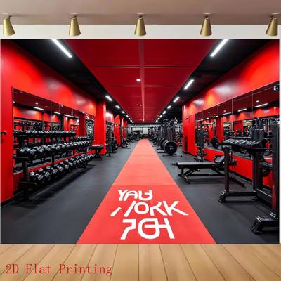 2D Red Gym Backdrop, Fitness Workout Room Tapestry for Party & Live Streaming