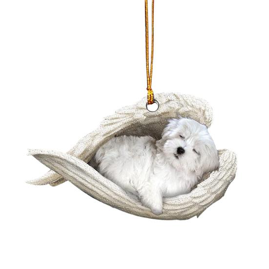 Dog Sleeping In Angel Wings Ornament 2D Flat Car Rear View Mirror Hanging Charm Pet Memorial Keepsake for Christmas Tree Car Interior Accessories