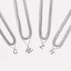 Titanium Steel Personalized Letter W Necklace Double Layer Stacked Sweater Chain Versatile Simple Hip Hop Cuban Chain Korean Style Unisex Trendy