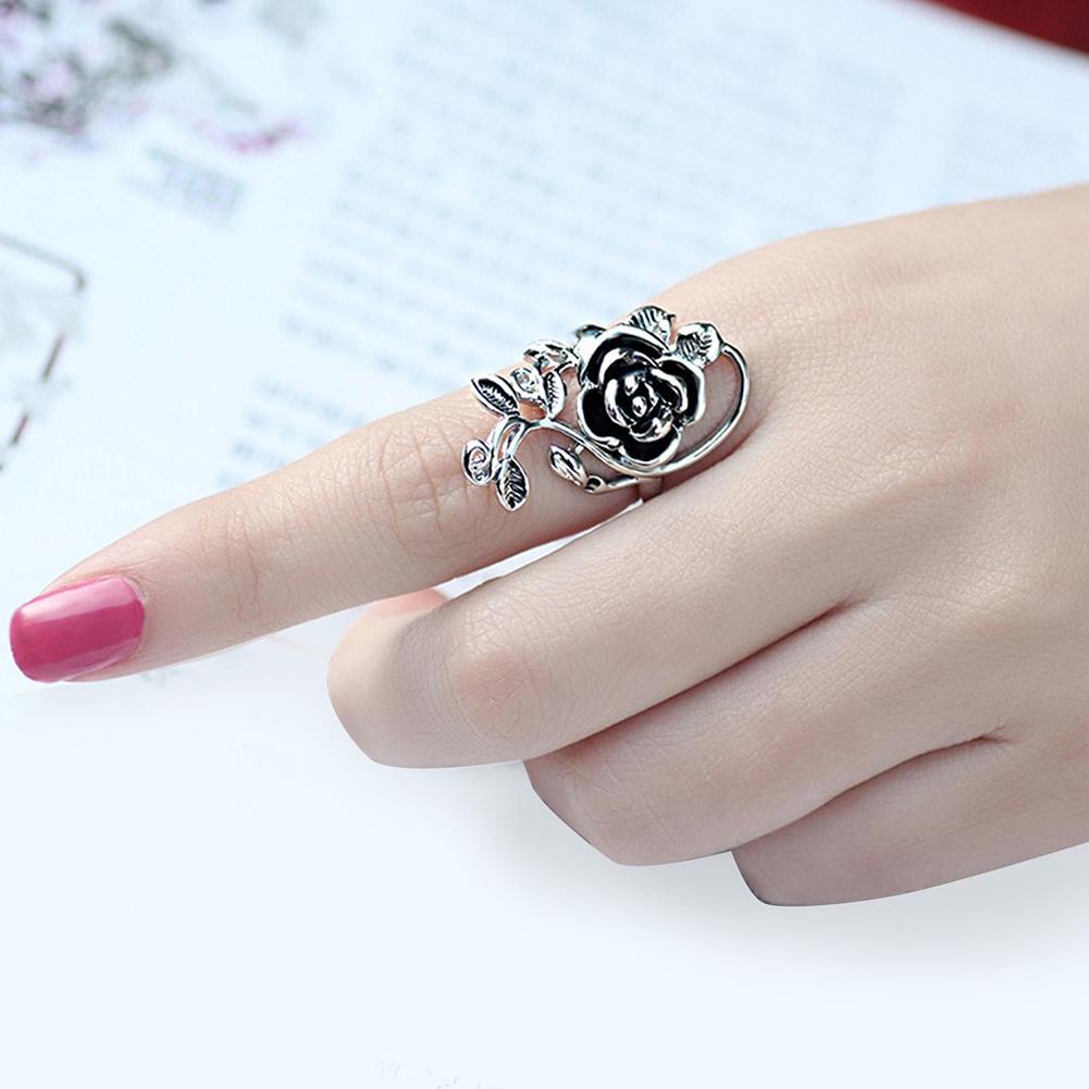 Gothic Women's Rose Flower Vine Alloy Enamel Finger Ring Cosplay Jewelry Gift
