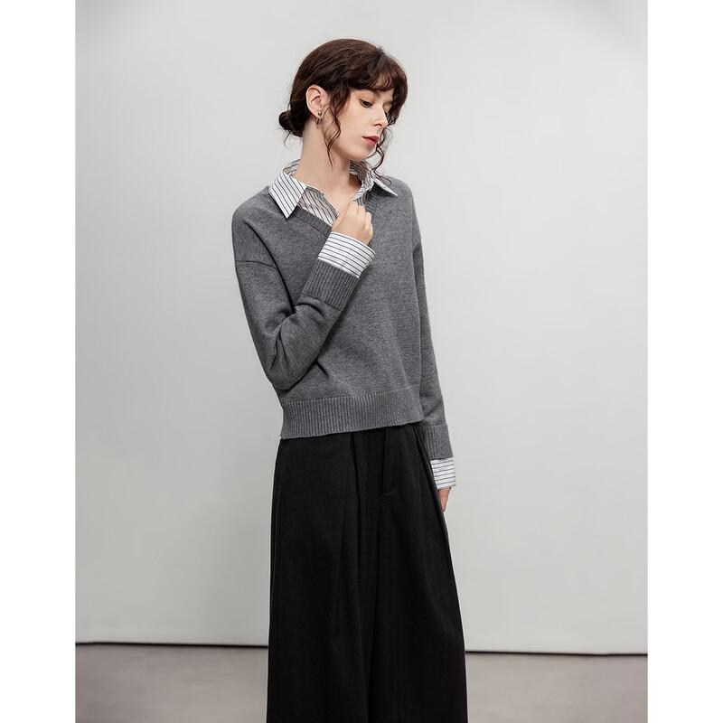 Women s Patchwork Lapel Knit Sweater L
