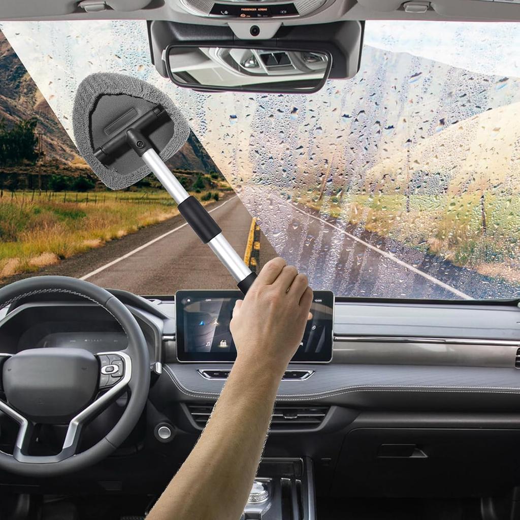 Car Window Cleaner, Car Cleanser Brush, Car Accessories Car Cleaning Supplies Tools, Car Cleaning Kit with Extendable Handle, Microfiber Cloth, Spray