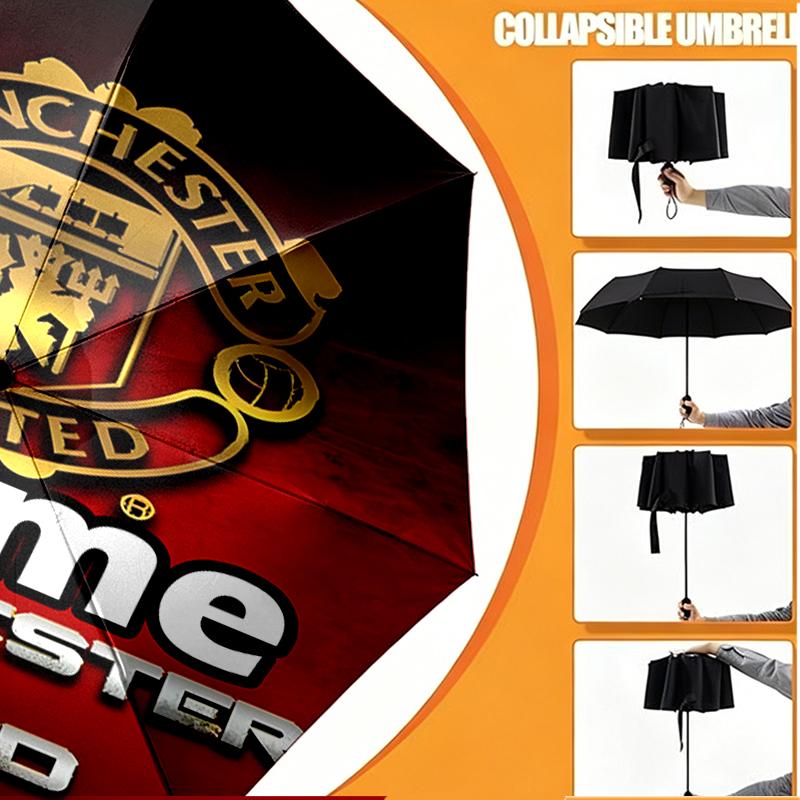 Custom Name Personalized Manchester Football F.C Print Umbrella, Auto Open Close, 8‑Rib Sturdy Frame, Commute Camping Hiking Use, Birthday Gift