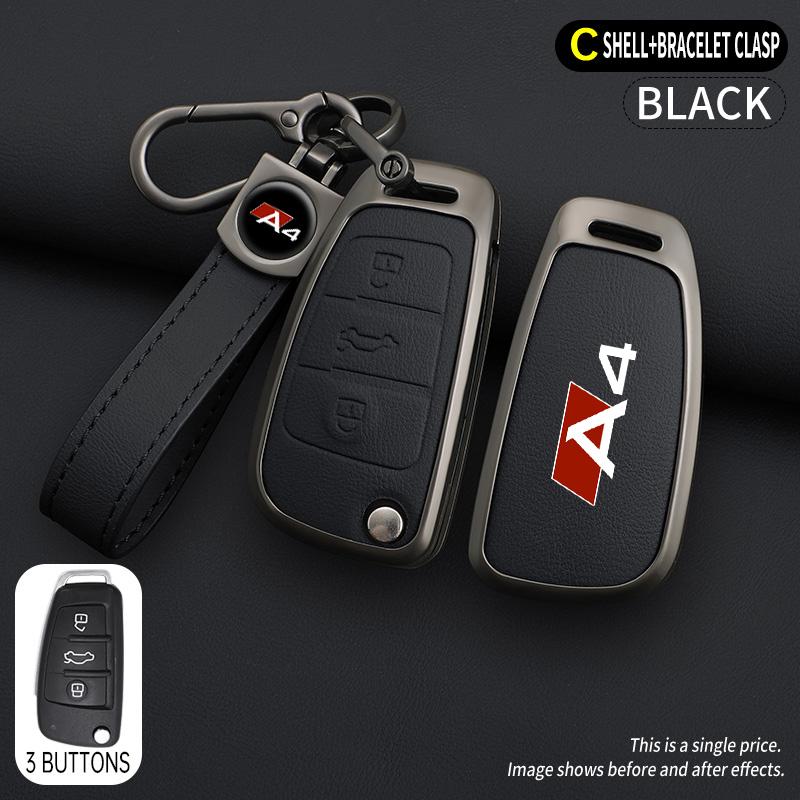 Zinc Alloy Leather Car Remote Key Cover Case for A4 b6 b7 b8 b9 Protection Shell Fob Keychain Keyless Interior Accessories