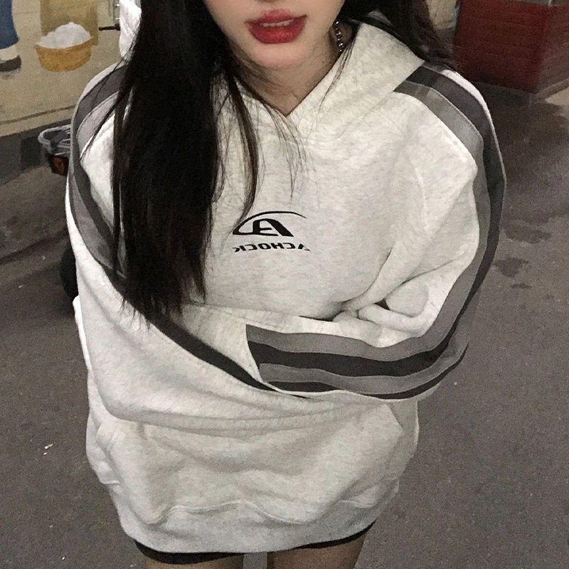 Vintage Oversized Hoodies Women Hip Hop Style Cyber Y2k Hooded Sweatshirts Kpop Grey Harajuku Pullover Baddie Streetwear