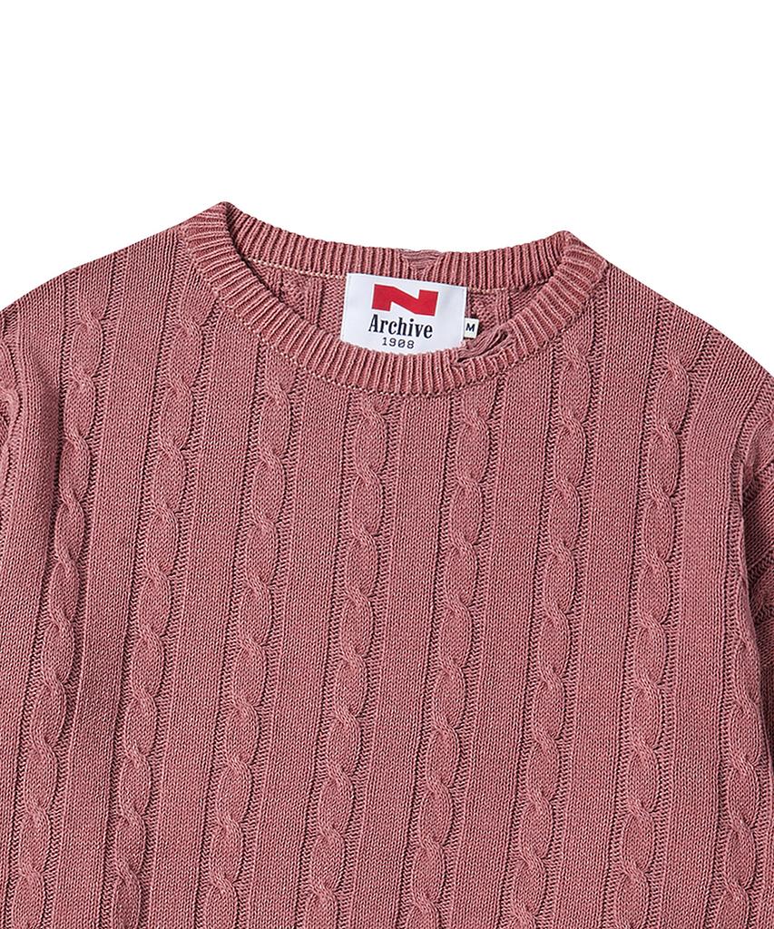 BEYOND CLOSET [Collection Line] Vintage Damaged Point Cable Knit Dull Pink
