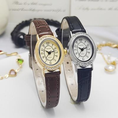 New Oval Diamond Dial Women's Watches Small Dial Retro Exquisite Leather Belt  Wristwatch Ladies Fashion Watch Montre Femme Gift