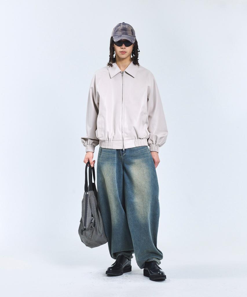 Standarderror 87-Stan058 Raglan Leather Blouson Jacket Ivory