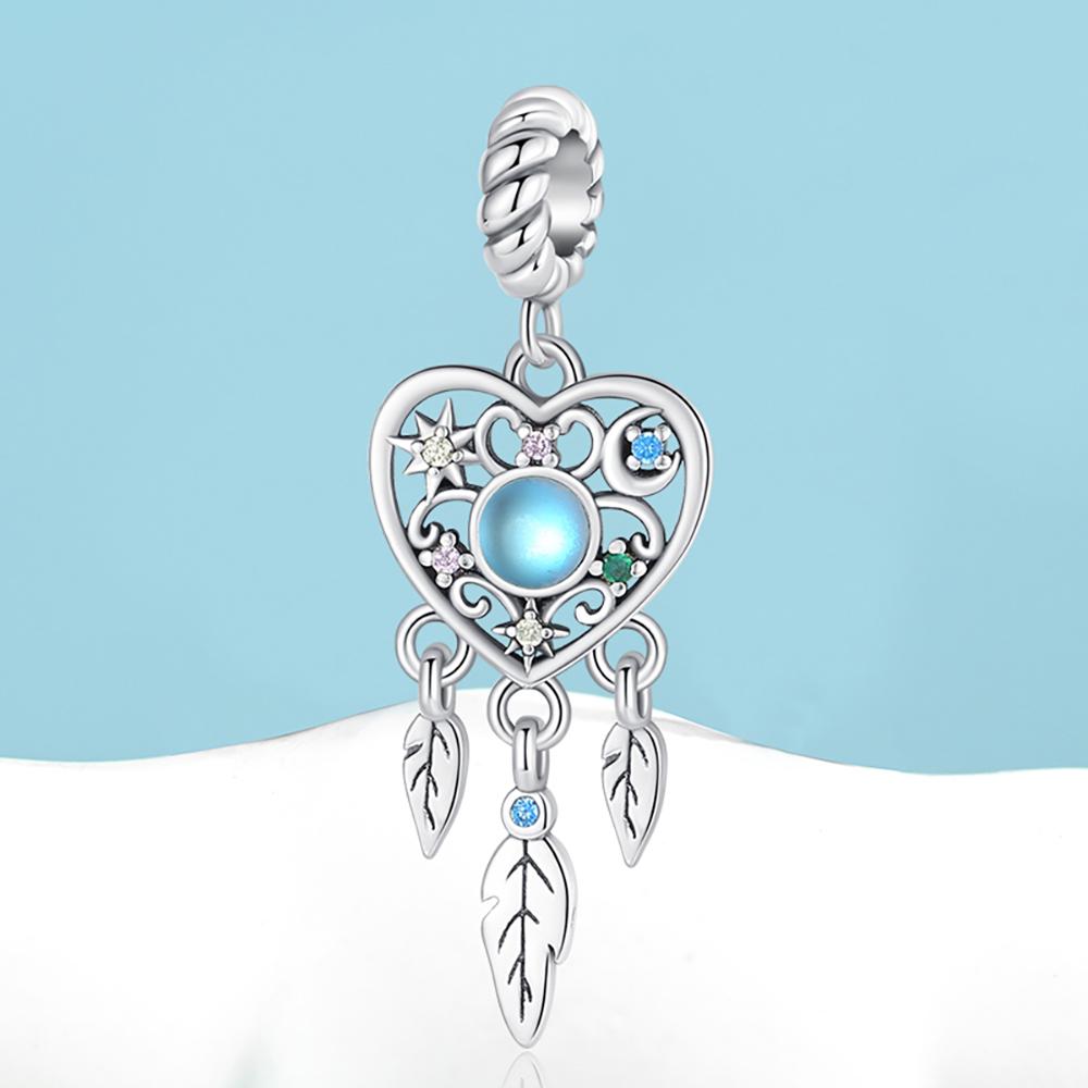 Ahthen copper Bead Charms Love and Blue Circle Dangle Charm fit Snake Chain Bracelets Necklaces for Women Jewellery Making