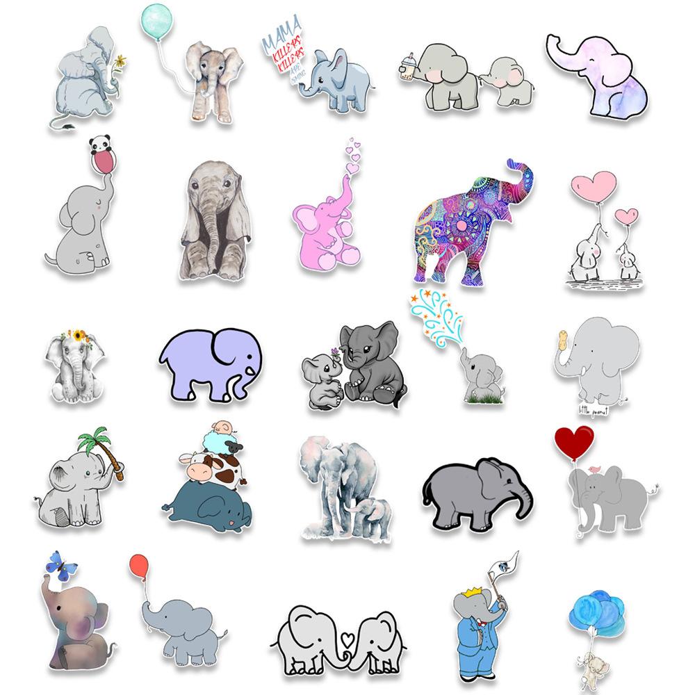 50 Cartoon Elephant Animal Graffiti Sticker Trolley Box Sticker Laptop Mobile Phone Water Cup Sticker