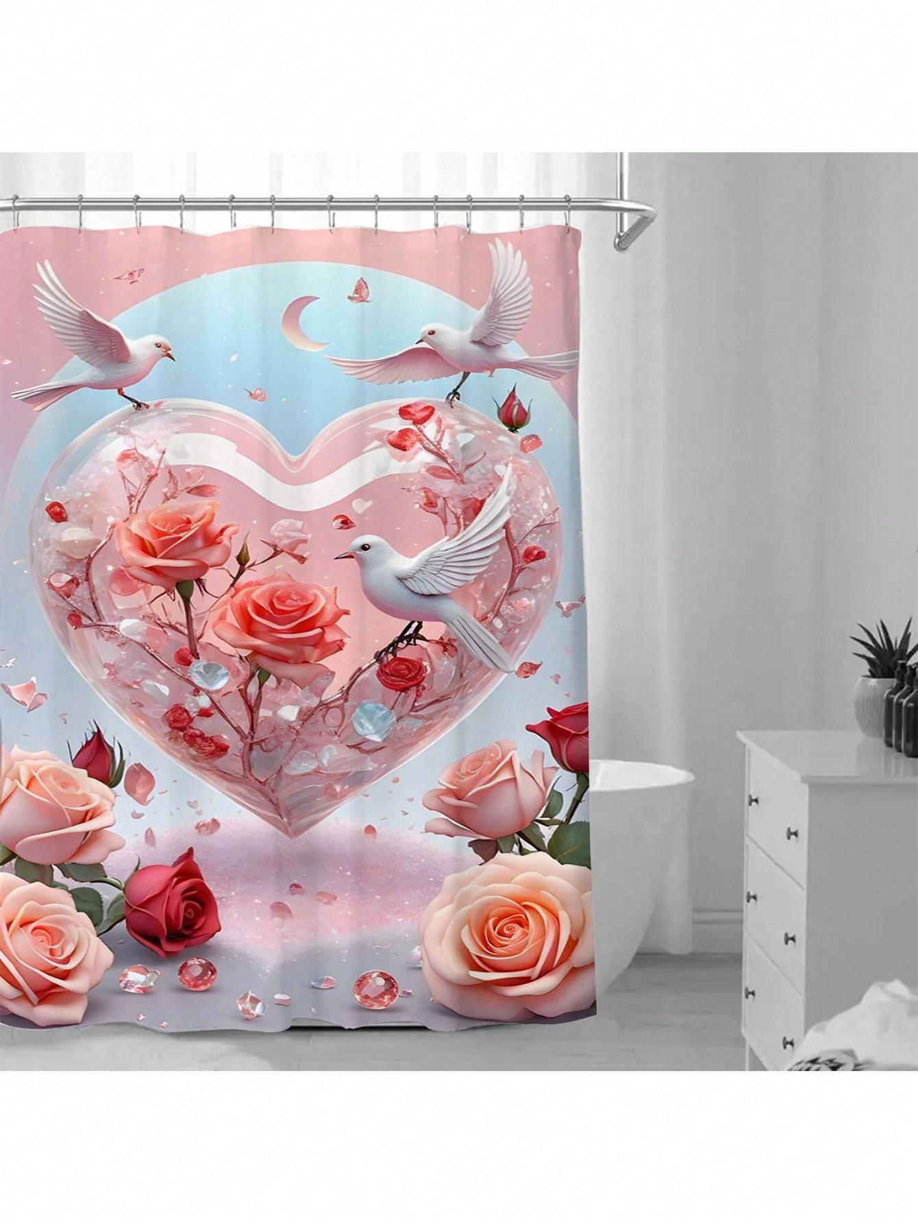 Romantic Heart Shower Curtain: Embrace the Love Design, Soft Fabric, and Dreamy Vibes for Your Cozy Bathroom W90XH180cm