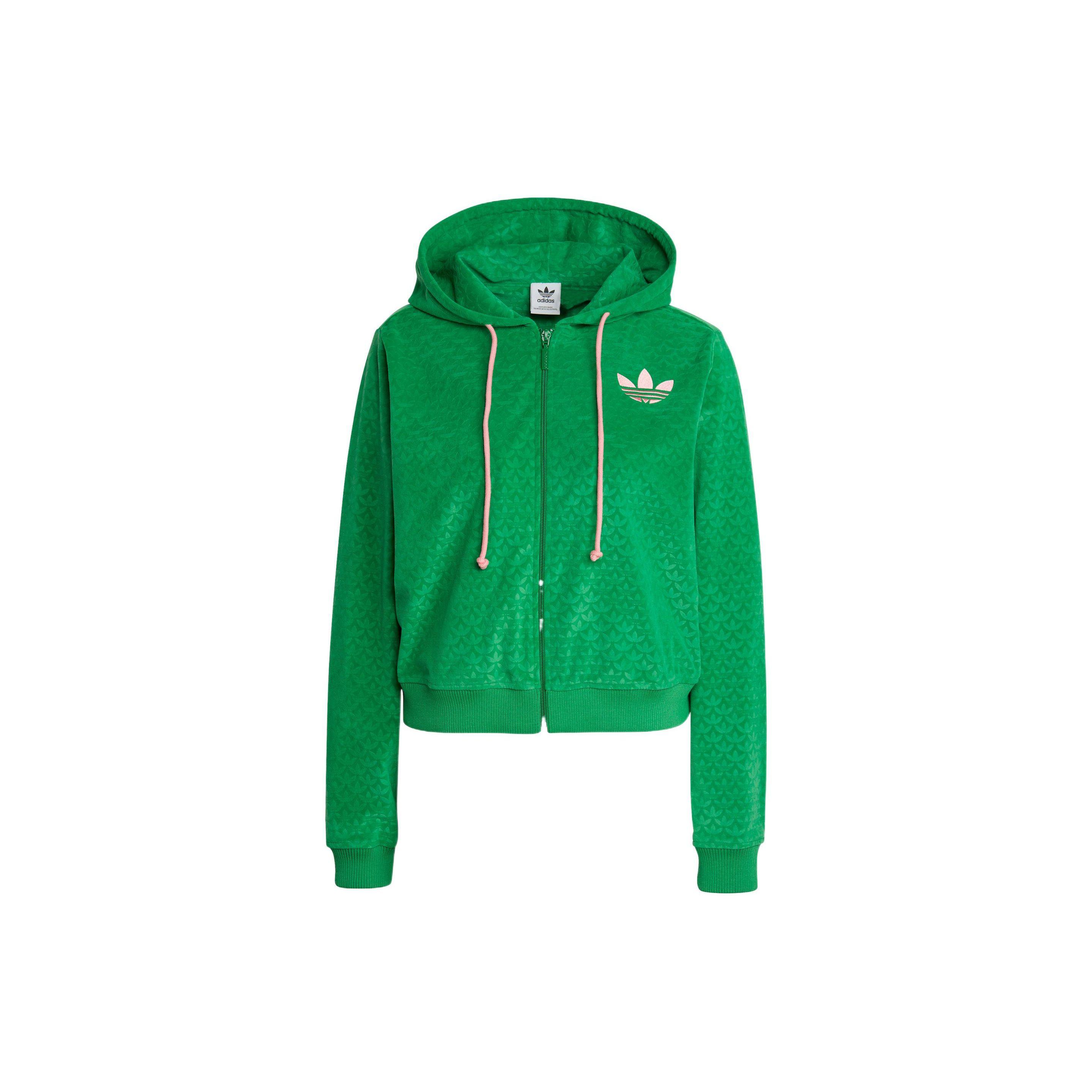 Adidas Originals FW22 Trefoil Print Zip Hoodie Drawstring Long Sleeve Women Green IB2047 XS