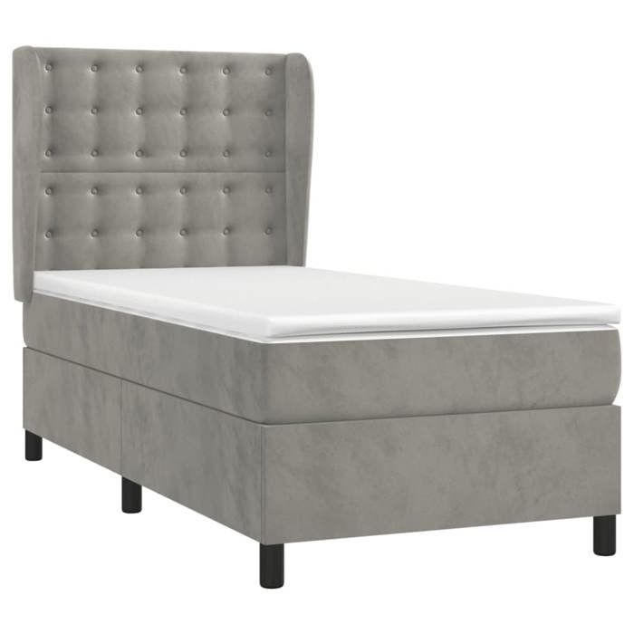 Lit avec sommier et matelas - Maison Exclusive - Velours gris clair - 80x200 cm - Tête de lit réglable