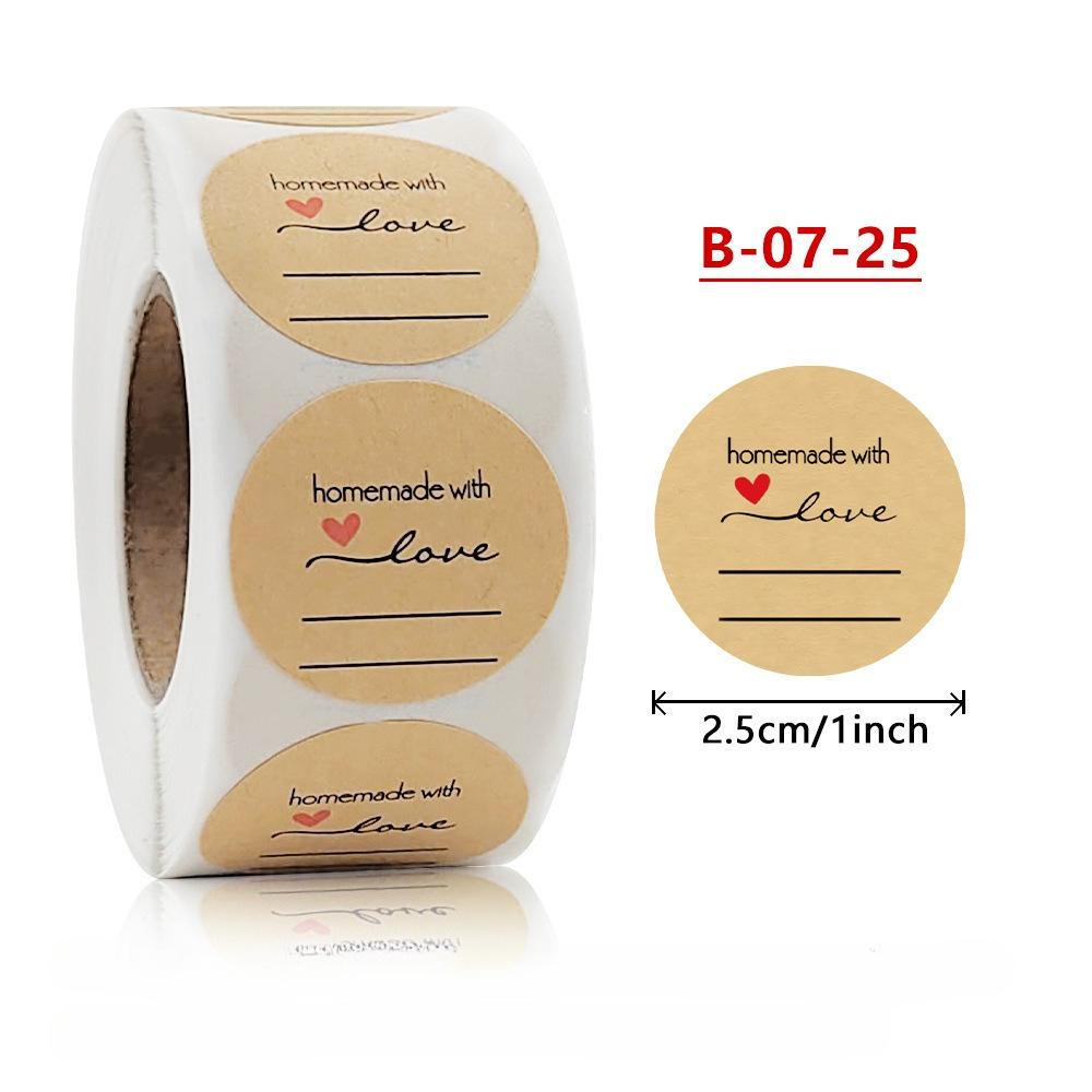500pcs Handmade with Love Stickers Vintage Kraft Paper Sticker Stationery Label Baking Kraft Paper Stickers Scrapbook Gift Label
