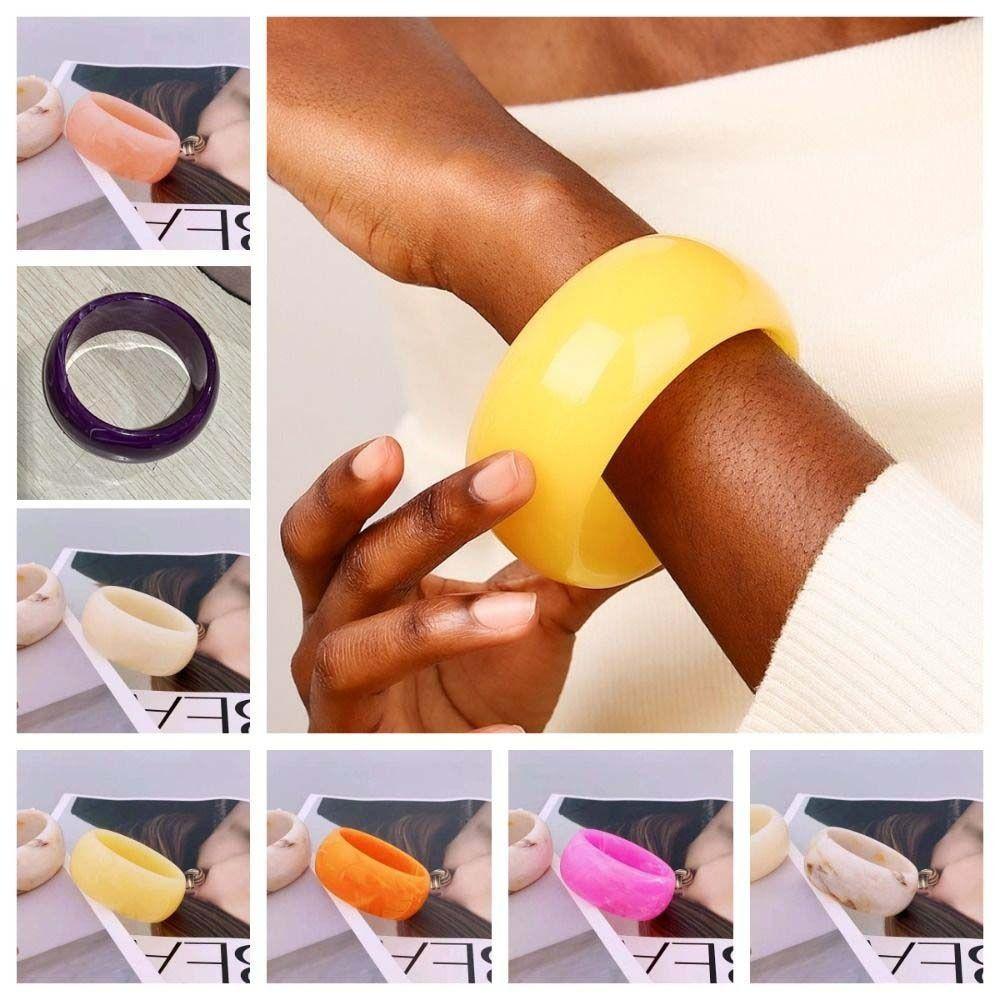 Bohemian Acrylic Open Bangle Shiny Retro  Hand Ring Exaggerated Jelly Color Wide Bracelet  Gift