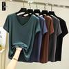 Women's Plus Size V-Neck Modal T-Shirt - Short Sleeve, Loose Fit, Thin Layer, Korean Style