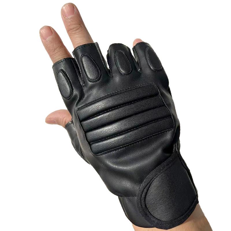 Men's Punk Rivet Fingerless Faux Leather Gloves for Cycling & Street Dance