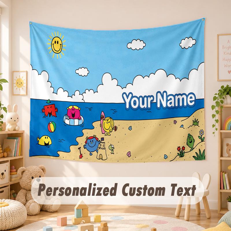 Custom Name Text Tapestry,Mr. Men & Little Miss Boho Wall Hanging, Decorative Backdrop Tapestry For Room