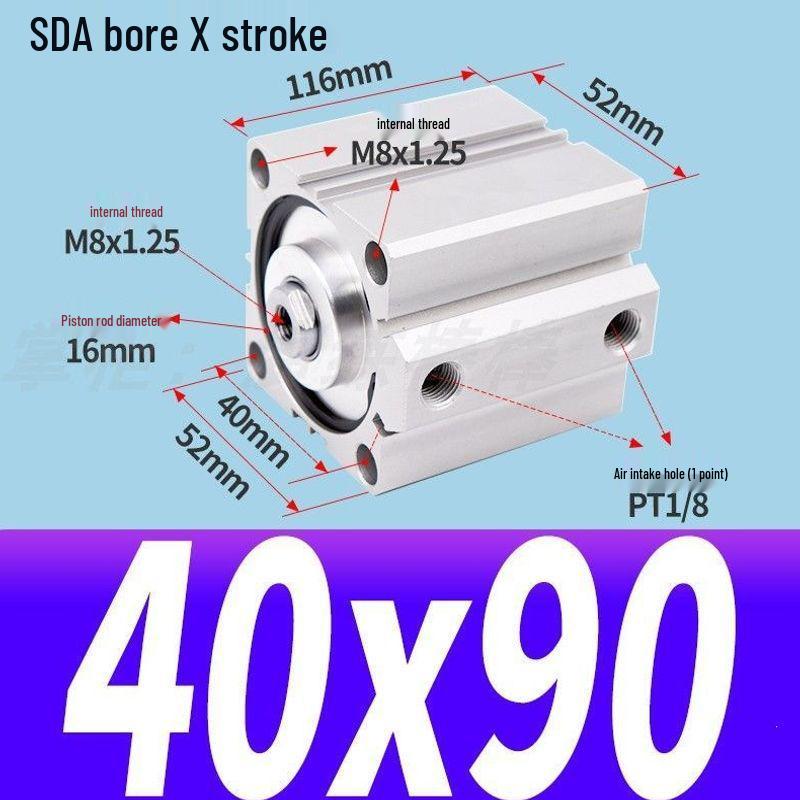 SDA Mini Pneumatic Cylinder, High Thrust, Thin Type, Bore Sizes 20/25/32/40/50