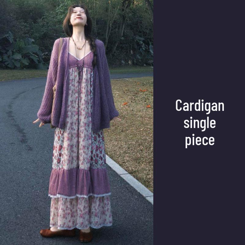 Женское французское сиреневое цветочное макси-платье на бретельках для весенне-летнего пляжного отдыха XL