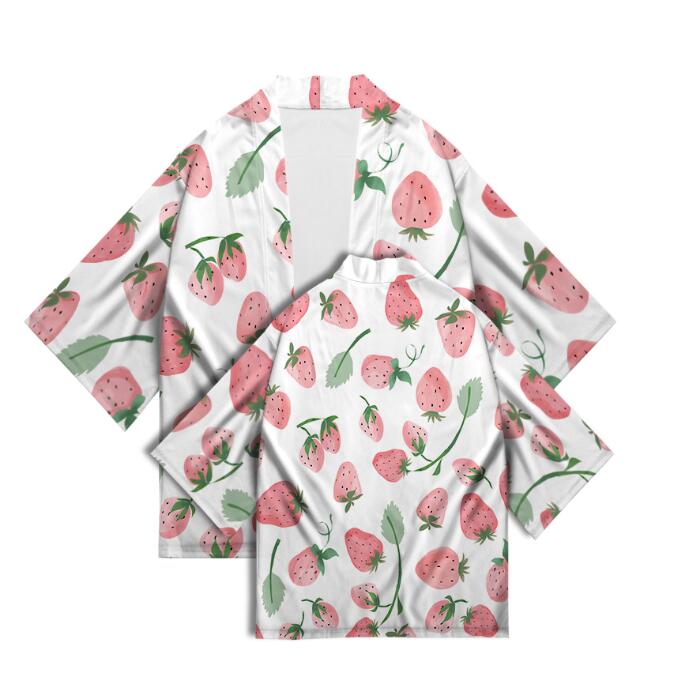 

Новый 3D клубничный узор с цифровой печатью, летнее кимоно с семью рукавами, кардиган, японское кимоно
