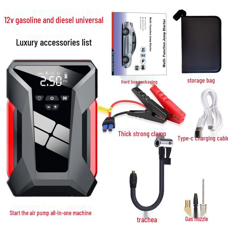 

All-in-One Car Jump Starter & Charging Pump Power Bank 39800 Deluxe Set with Leather Case and Color Box