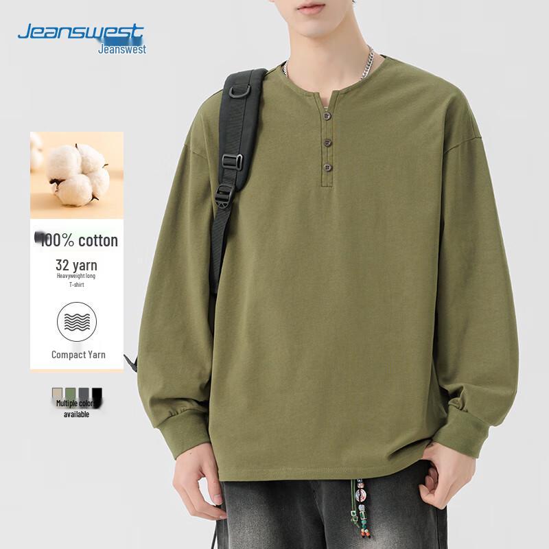 Jeanswest Men s Pure Cotton Loose Fit Long Sleeve Henley Top 2XL