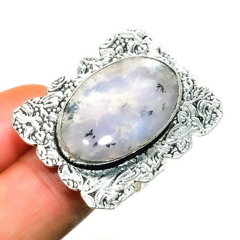 

Дендритовый опал, драгоценный камень 925, посеребренное ювелирное кольцо ручной работы, размер 7,5