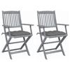 VidaXL Set of 2 Outdoor Folding Chairs with Cushions, Patio Seats, Dining Chairs, Patio Furniture 3064498