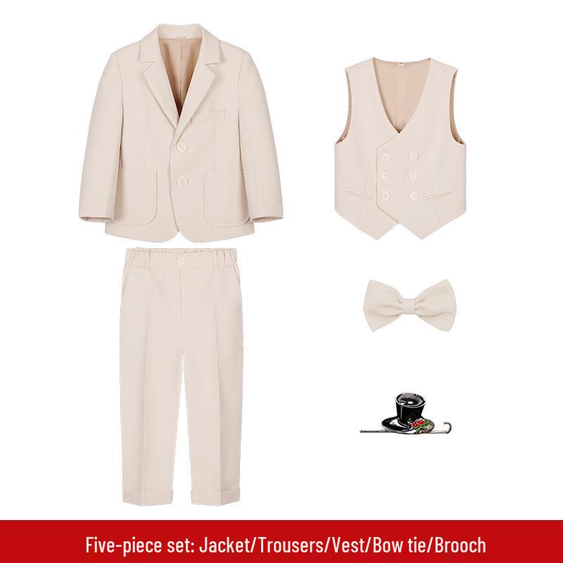 Boys' Solid Color Tuxedo Suit - Spring/Autumn British Style Blazer and Piano Performance Set