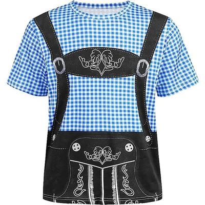 Summer Round Neck 3D Oktoberfest Style Suspender Print Top Cosplay Clothing Fashionable Casual Short Sleeved Men's T-shirts