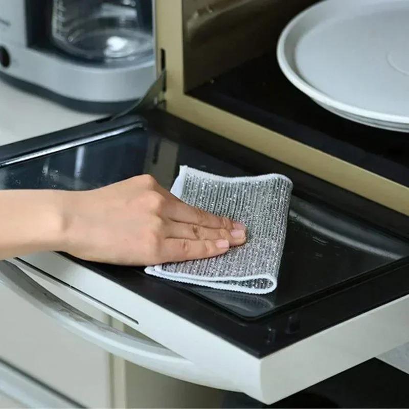 Double-Sided / Single-Sided Silver Fabric Dishcloth Dish Towel Absorbent Non-Stick Oil Dish Rag Housework Cleaning Oil Removal Kitchen Cleaning