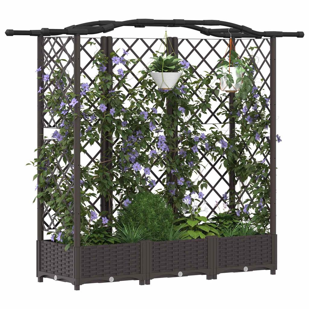 Elevated Planter with Trellis and Hanging Roof Brown 163 X 40 X 126 Cm PP