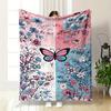 Pink and Blue Butterfly Floral Flannel Blanket for Bedroom Living Room Sofa and Nap