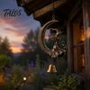 Witch Decor for Home Moon Wind Chime, Gothic Crescent with Black Cat Hanging Bell, Meditation Space Accents Mystical Garden Porch Patio Balcony