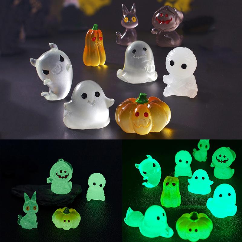 6/9/10Pc Resin Glowing Ghosts For Halloween Resin Decorations,Glow At Night Ghost Elf Ornament Micro Landscape Home Garden Decor