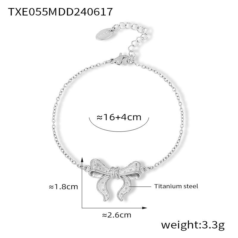 Korean Fashion Elegant 18K Gold Plated Bow Knot Jewelry Set - Titanium Steel Bracelet & Earrings for Women