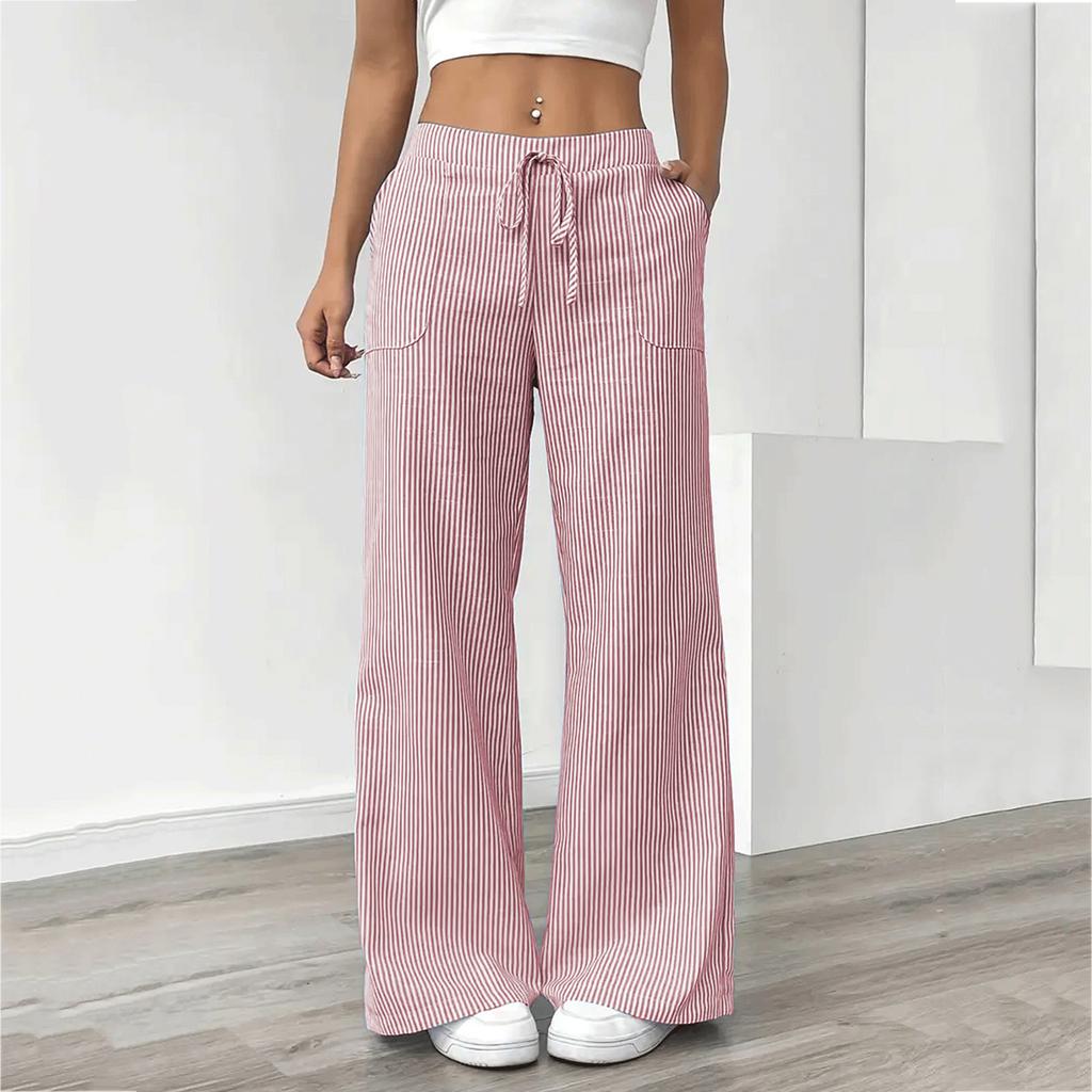 Damen Casual Mode Vielseitige Gestreifte Lockere Weitbein-Hose mit Kordelzug