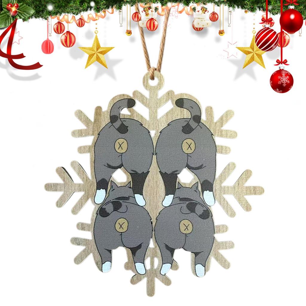Cat Butt Wooden Snowflake Ornament 2D Cat Butt Snow Wood Ornament Christmas Tree Pendant Decoration For Backpack Keychain Charm