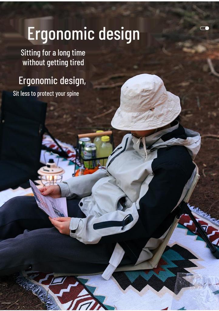 Portable Folding Camping Chair with Backrest and Cushion for Outdoor Beach, Balcony, Park, or Picnic Use