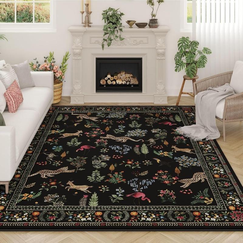Animal Plant Print Living Room Carpet Machine Washable Non-slip Stylish Bedroom Rug Light Luxury Coffee Table Mat Tapis 