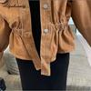 Korean Fashion Spring Autumn Women Brown Denim Jacket V Neck Beading Loose Basic Coat Long Sleeve Stylish Feminine Ladies' Outerwear