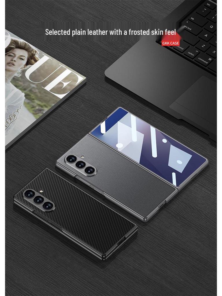 Ultra-Thin Samsung Z Fold7 Leather Case - Metal Paint, Solid Color, Integrated Shell Design